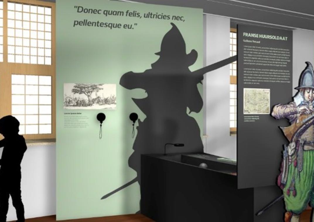 Silhouet soldaat op wand van tentoonstelling