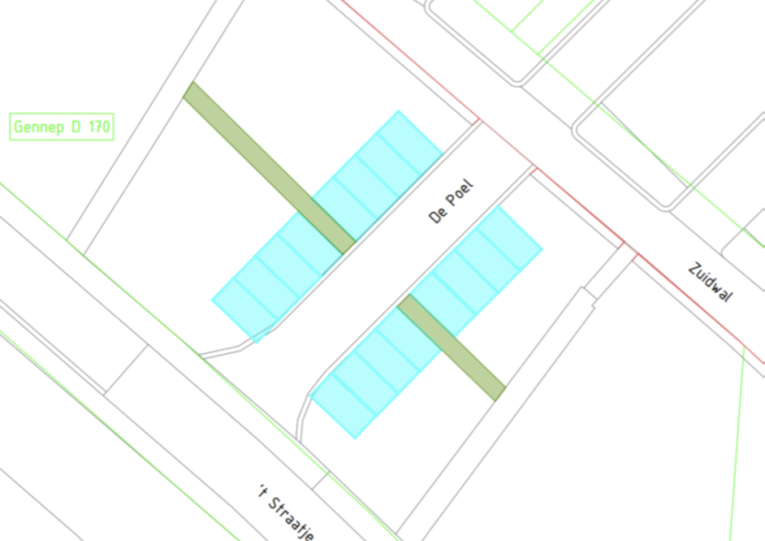 Schets nieuwe parkeersituatie