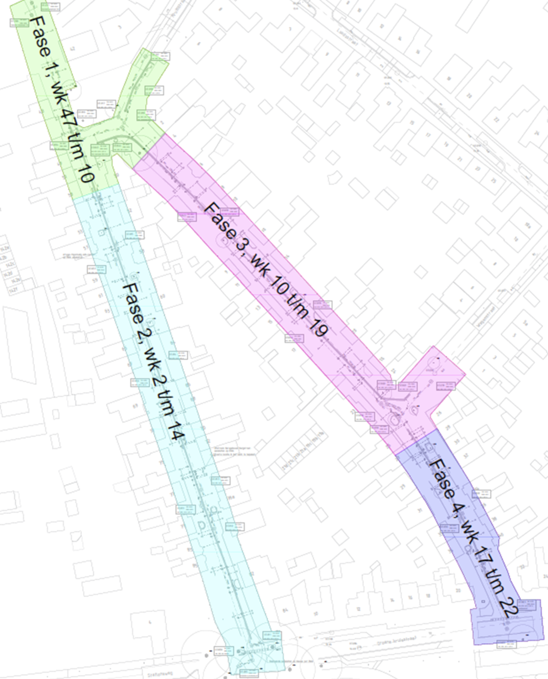 4 fases op plattegrond aangegeven 